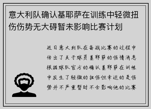 意大利队确认基耶萨在训练中轻微扭伤伤势无大碍暂未影响比赛计划